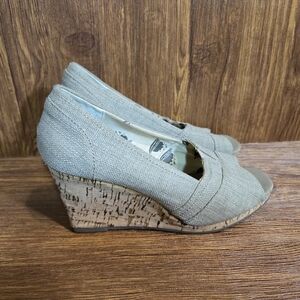 Aloha Island Womens Shoes Sz 9M Wedge Cork Sandals Tan Canvas Slip On